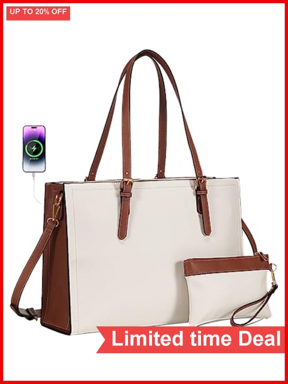 Waterproof PU Leather 15.6 Inch Laptop Bag for Women with USB Charging Port,